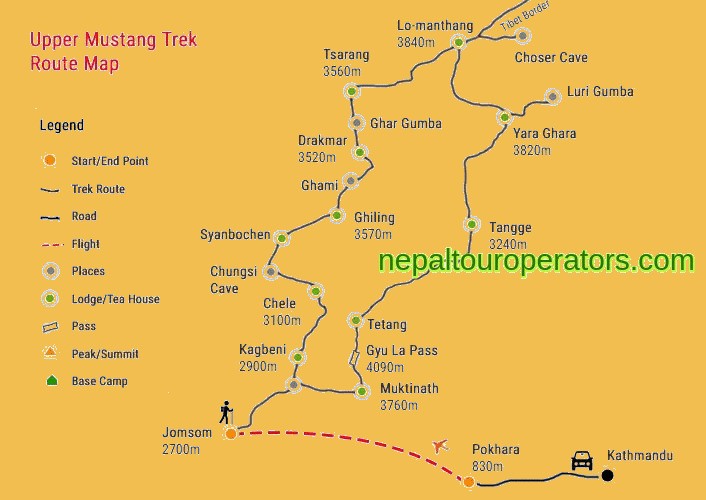 Upper Mustang Trek Map